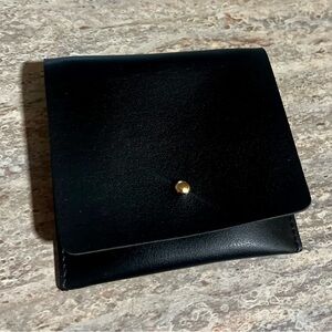 NWOT Marcella New York Black Leather Square Wallet with Gold Snap